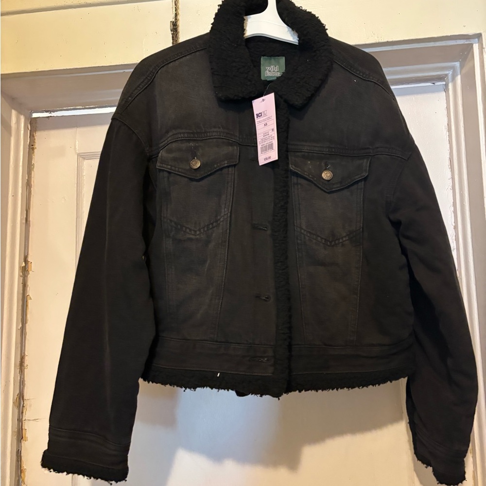 Wild Fable Black Jean Jacket with Shearling Collar